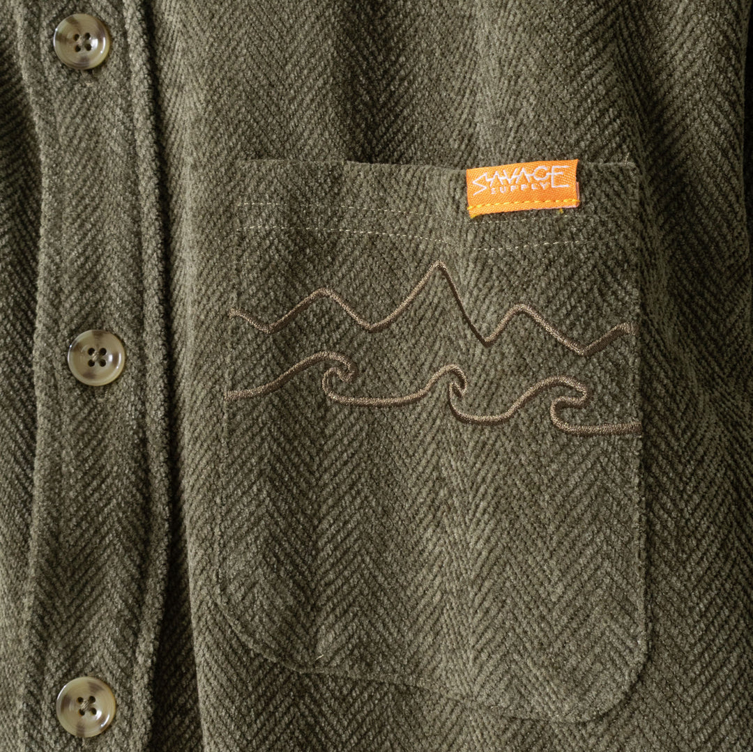 Holler Chevron Overshirt - Forest Floor Green