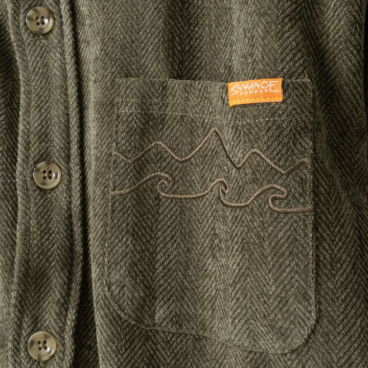 Holler Chevron Overshirt - Forest Floor Green