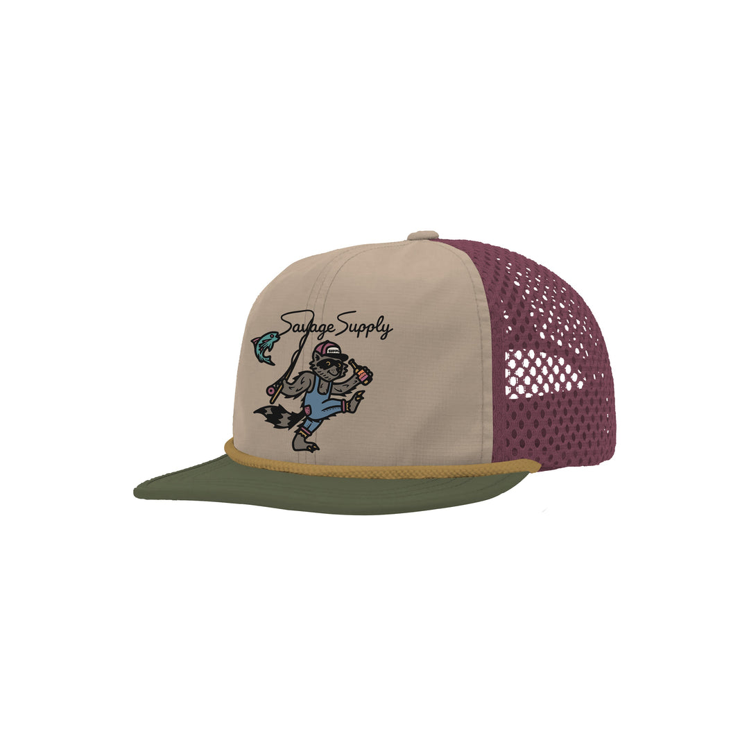 Dancing Raccoon Mesh Hat Khaki/Green/Mauve